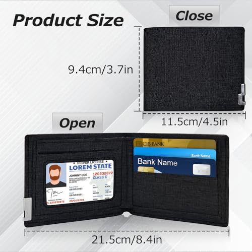 Mens Slim Wallet, Denim Fabric Men's Wallet Minimalist Wallet for Men, Mens Bifold Wallet Small Wallet for Teen Boys, Portable Credit Card Wallet for Work, Shopping (Jet Black)2