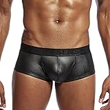 Boxershorts Herren Unterwäsche Slip Wetlook Sexy PU Leather Unterhosen Leder Dessous Bequeme Männer Kurze Hosen Bulge Pouch Slips Hipster Briefs Freizeit Shorts Boxer Retroshorts Erotische Reizwäsche