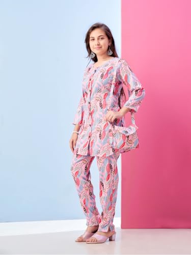 Image of Aarika Girls Casual Wear Beige Colour Leaf Print Polyester Co-ord Set