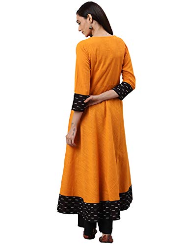 Image of Yash Gallery Women's Cotton Relaxed Fit Anarkali Slub Printed Kurta