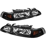 Carpartsinnovate Compatible with 1990-1993 Black 1PC Headlights Driving Lights Head Lamps Left+Right