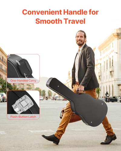 Image of VEVOR Acoustic Guitar Hard Case, 43.31 in Gourd-Shaped Guitar Hard Case, With Lock Latch Key Handle, PVC Padding Soft Lining Water-Resistant Hard Shell Guitar Case, for 39-41 in Acoustic Guitar, Black