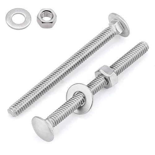Image of 1 /4-20 x 3-1 /2 Inch Carriage Bolt Kit, 304 Stainless Steel (18-8) with Hex Nuts & Flat Washers - 10 Sets, Round Head Square Neck, Full Thread Coverage by Glvaner