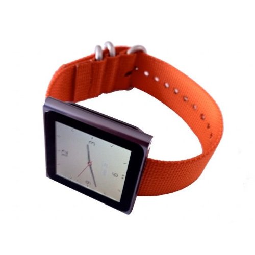 Orange Apple iPod Nano Watch Band - Nylon Strap for High Tech Wristwatch - SS Hardware