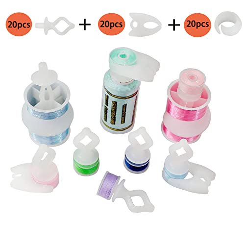 Image of Fbshicung 60pcs Semi Clear Silicone Thread Spool Savers, Includes 20 Thread Spool Huggers, 20 Bobbin Clips, 20 Bobbin Holders - Control Thread Ends and Keep Spools Tightly Wound for Sewing Storage