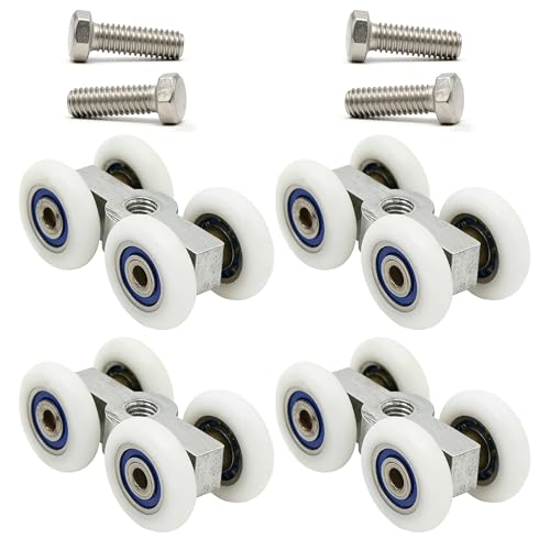 4 PCS Rouleau de Porte Coulissante,Roulettes Porte de Douche avec 4 roues,Glissement Silencieux,pour Rail de Porte Coulissante,Pergola