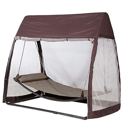 Abba Patio Outdoor Swing Hammock with Mosquito Net, Canopy Swing Bed for Patio, Porch, Backyard, 8'L x 5'W x 7'H, Chocolate