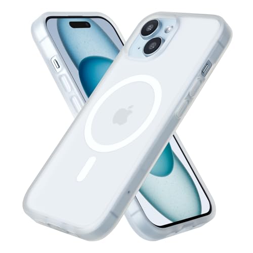 iPhone 15 用 ケース Magsafe対応 iPhone 15 ケース 耐衝撃 マット 滑り止め 指紋防止 米軍MIL規格 黄変防止 耐久性 ワイヤレス充電対応 半透明 マグネット搭載アイホン15 携帯ケース 6.1 インチ (マットクリア)