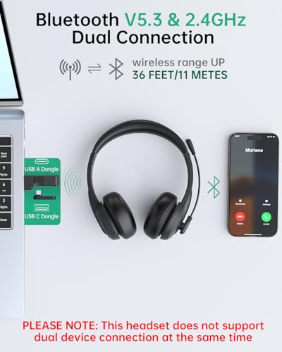 Image of AOC Wireless Headset with Mic for Work, AI Noise Cancelling, Bluetooth | AI Noise Cancelling Mic, Bluetooth 5.3, USB-A /C Dongle Included, Mic Mute, Compatible with PC, Laptop & iPhone