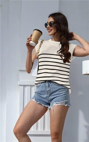 Image of Disamer Cap Sleeve Knit Sweater Tops Sleeveless Vest 2026 Spring Clothes Oversized Summer Tank Trendy Short Sleeve T Shirts