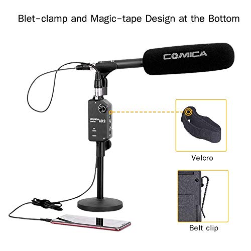 Audio Preamp Adapter Comica LINKFlEX AD2 XLR/ 6.35MM Microphone Preamp Amplifier with 48V Phantom Power, Guitar Interface Adapter for iPhone,iPad,Android Smartphone and DSLR Cameras