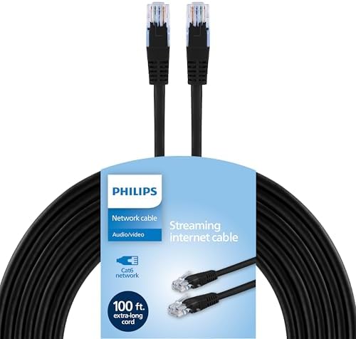 PHILIPS Cat6 Ethernet Cable, Extra Long 100 Ft Cord, 10 Gbps, 250Mhz