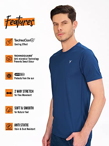 Image of TECHNOSPORT Men's Slim Fit Polyester Activewear Sports T-Shirt with Moisture-Wicking Comfort for Workout, Running & Gym
