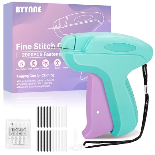 Image of Stitch Gun for Clothes - Handheld Quick Clothing Fixer - Tagging Gun for Clothing, Sewing Kit - Includes 6 Fine Needles, 1000 White & 1000 Black Fasteners (Purple Green)