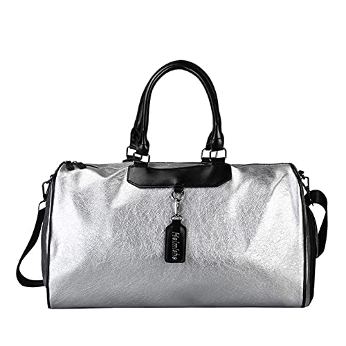FDSJKD Plata PU Gimnasio de Cuero Bolso Fitness Mujeres Viajar Tote Handbag Hombres Hombro Crossbody Bolsos Equipaje para Zapatos Duffle Braso (Color : Silver L) Cover