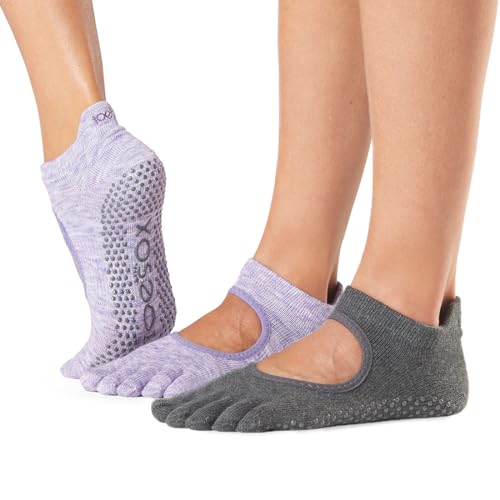 Image of Toesox Women's Bellarina Full Toe Grip Socks - Multi Pack Non-Slip Pilates Yoga Barre Socks
