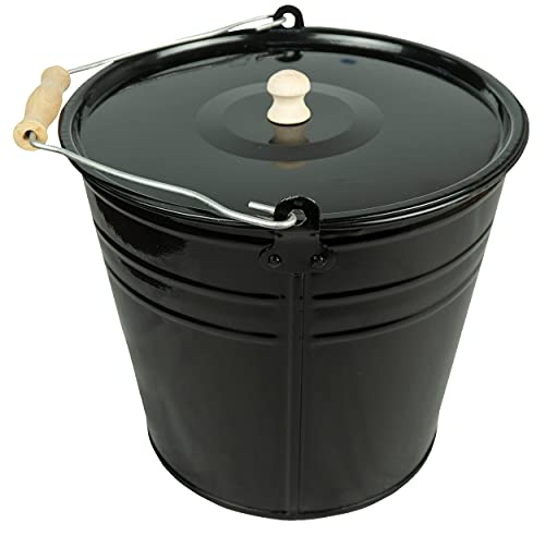 Foto von Zinkeimer Ascheeimer mit Deckel schwarz, verschiedene Größen (12 Liter), ideale Kamin Zubehör Erweiterung, Eimer zur Lagerung von heißer und kalter Asche