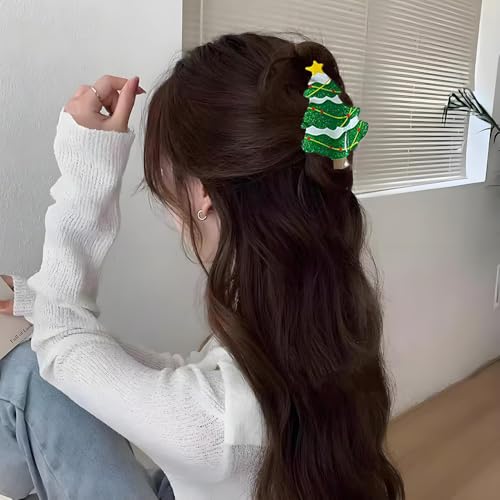 Pinza para cabello diseño árbol de Navidad verde miniatura 6