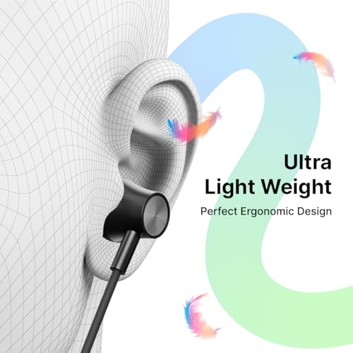 Image of pTron Tangent Evolve w / 50Hrs Playtime, HD Mic, Pristine Sound, 14mm Drivers, Bluetooth V5.3 w /Dual-Device Pairing Wireless Neckband, Magnetic Buds, Voice Assistant,Type-C Fast Charging & IPX4(Black)