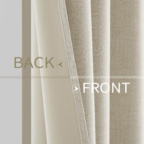Image of MIULEE 100% Blackout Linen Textured Curtains for Bedroom Solid Thermal Insulated Cream Grommet Room Darkening Curtains & Drapes Luxury Decor for Living Room 52 x 63 Inch (2 Panels)