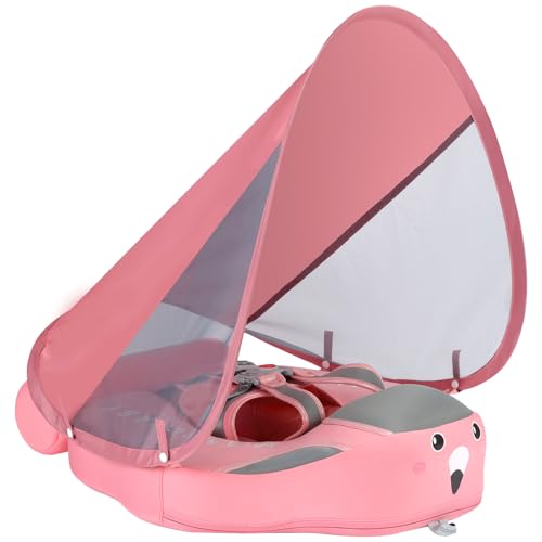 Image of Mambobaby Float Add Tail No Flip Over Non-Inflatable Baby Swim Float Pearl Foam Solid Water Floats Smart Swim Trainer Infant Pool Float Swim Ring with Sun Canopy