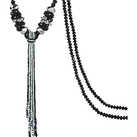 BaubleStar Black and Silver Rhinestone Crystal Long Beaded Tassel Necklace for Women Girls Bead Chain Tassel Statement Y Necklace Fashion Jewelry B070M Cover