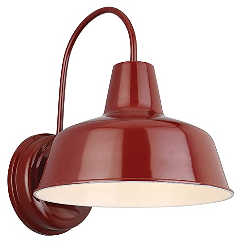 Image of Design House Mason Farmhouse Gooseneck Barn Light, Outdoor Exterior Porch or Patio Wall Light Fixture, Rustic Red, 8 Inch Diameter, 1-Pack, 520559 | Wall Mount, Modern Farmhouse, Steel, Lighting, 520559