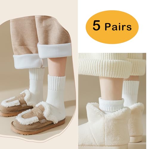 Image of VoJoPi Winter Thermal Socks for Women - 5 Pairs Thick Warm Ladies Cozy Wool Crew Boot Socks, US 5-10