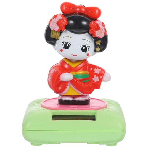 ifundom Figurine Solaire Kimono Secouant La Tête Ornement De Voiture Danseuse 7.7X7.7X10Cm Décoration Intérieure Lumineuse pour Tableau De Bord
