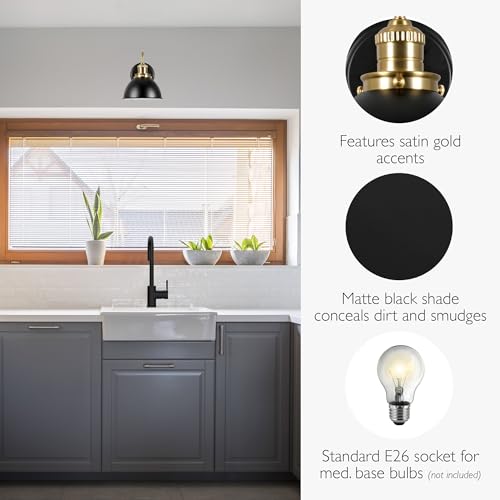Image of Design House Savannah Rustic Farmhouse Wall Light, Dimmable, Satin Gold, Matte Black Metal Shade, 8 in x 9.5 in x 10.13 in, 588293-BGD