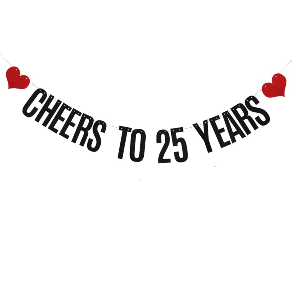 XIAOLUOLY Black Cheers to 25 Years Glitter Banner CHEERS TO 25 YEARS
