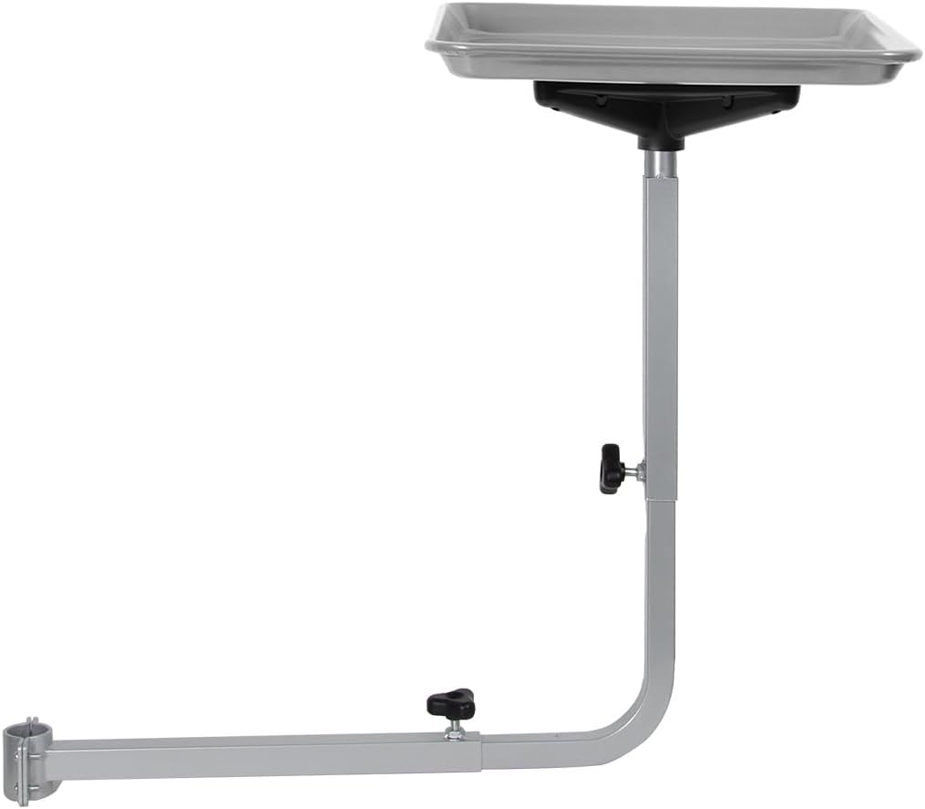 salon tray for hair stylist steel salon tray attached to chair 360 degree rotating for barber chairs hairdressing tools tattoo(silver)