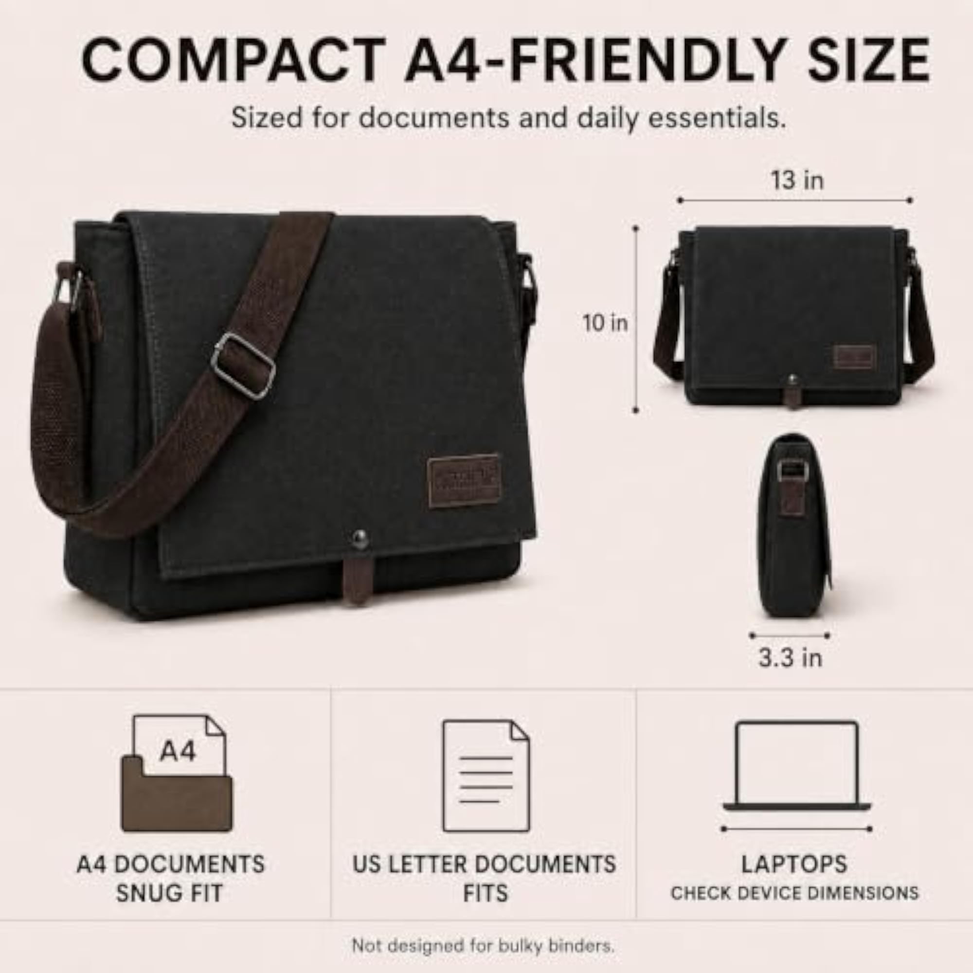 Cota's Mens Canvas Messenger Bag, Satchel for 14" Laptop