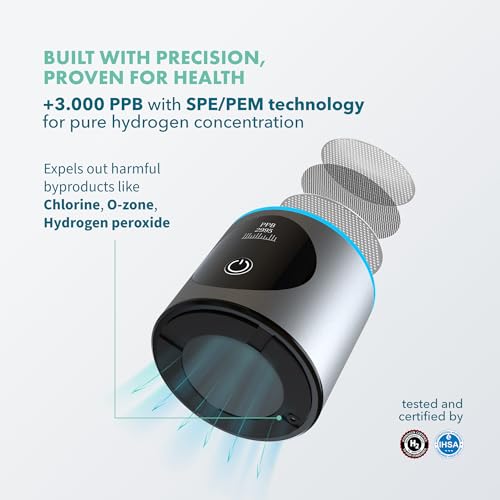 Hydrogen Water Bottle Generator - Up to 4100+ PPB Concentration - SPE/PEM Technology - Certified H2 Generator - Portable Athletic Performance & Hydration System - 6-Hour Hydrogen Retention (Silver)