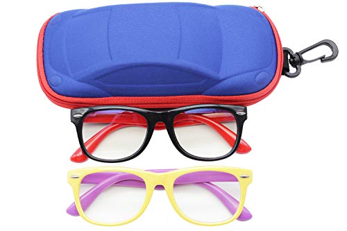 LERNEW Kids Blue Light Blocking Glasses Boys Girls 2 Pack, Anti Eyestrain Glare UV400 Protection Eyeglasses, Flexible Frame Computer Gaming TV Glasses for Children Age 3-12 BR YP