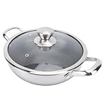 316 Stainless Steel Nonstick Frying Pan with Lid, Honeycomb Skillet for Induction & Gas Stove, Dishwasher Safe, Anti Scratch Cookware for Home & Professional Use (26cm)