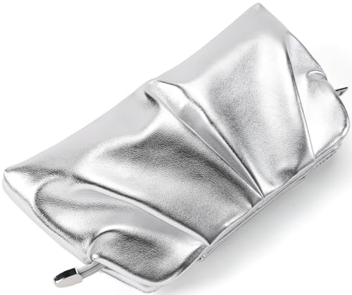Image of Women Clutch Bag Dressy Formal Handbag Pleated PU Clutch Purse Detachable Chain