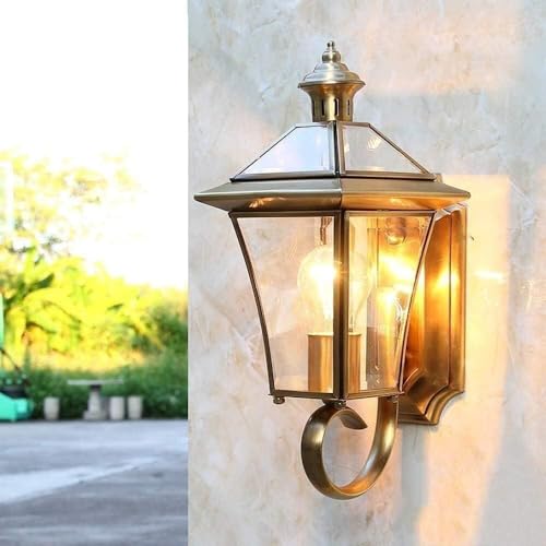 Applique murale extérieure étanche style européen lanterne cuivre lumineuse