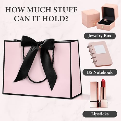 JMANNI-Gift-Bags-Large-Gift-Bags-1Pcs-Paper-Gift-Bag-with-2-Tissue-Paper-and-1-Greeting-Cards-Present-Bags-with-Handles-for-Women-Girls-Bridesmaid-Birthday-Valentines-Wedding-Party-Black-Pink