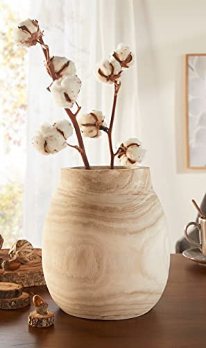 Vase décoratif en Bois Naturel de Paulownia, Hauteur 24 cm, Vase pour Fleurs séchées