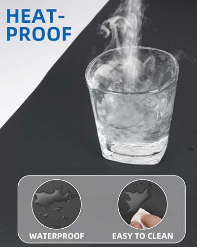 Image of Non-Slip Desk Pad,Mouse Pad,Waterproof PU Leather Desk Protector,Ultra Thin Large Desk Blotter,Waterproof Keyboard mat for Office /Home /Decor(Black 23.6 inch x 13 inch)