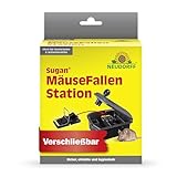 Neudorff Sugan Muizen-FallenStation – afsluitbare muizenlokdoos incl. slagval bestrijdt veilig muizen binnen en buiten. Ook geschikt voor aas, 1 stuk, zwart