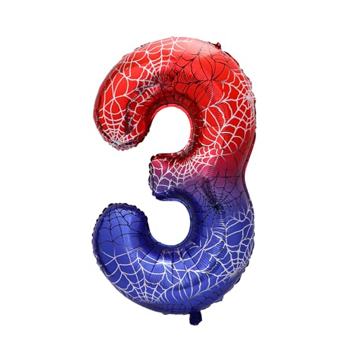 Spider Theme Number Foil Balloon, 40 Inch Aluminum Film Balloon Red Cartoon Party Decorations for Birthday Shower Anniversary Supplies (Number 3)