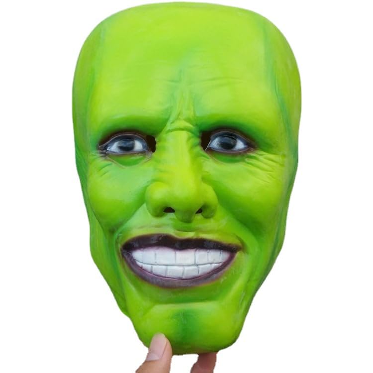 SENQFUN The Mask Jim Carrey Latex Mask - Movie Roleplay Cosplay Hood for Halloween & Masquerade Parties (Green) - Deluxe Costume Props for Adults