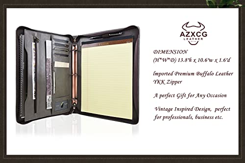 Azxcg Leather Binder Portfolio, Detachable 3 Ring Binder Padfolio, Professional Zippered Resume Portfolio Folder With Zipper, Document Organizer Holder For A4 Letter Size, Gift For Women/Men, Gray #TOP2