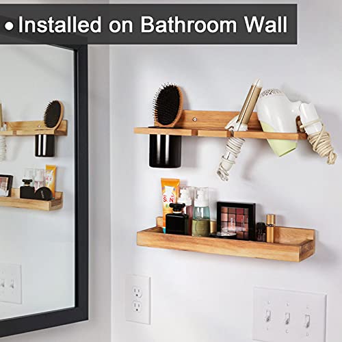 FANGSUN Set of 2 Layer Rustic Hair Tool Organizer, Wooden Blow Hair Dryer & Curling Iron Holder, Hair Accessories Product Styling Tools Storage, Bathroom Vanity Caddy for Hairdryer, Brush, Makeup