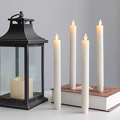 Image of Eldnacele Flameless Taper Candles with Remote Timer, Moving Wick LED Window Candles Battery Operated Real Wax Candlesticks for Christmas Dinner Party Home Decoration 4 Pack(Ivory)