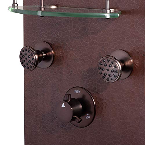 Pulse Showerspas 1018 Navajo Showerspa Panel With 8" Rain Showerhead, 4 Body Spray Jets, 5-Function Hand Shower, Glass Shelf, Hand Hammered Copper With Oil-Rubbed Bronze Finish #TOP3