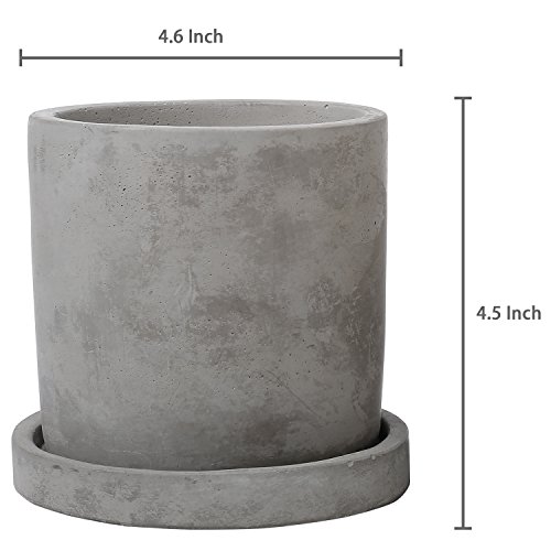 Mygift 4-Inch Unglazed Gray Cement Planter - Mini Modern Succulent Plant Pots With Removable Saucer, Set Of 2 #TOP6