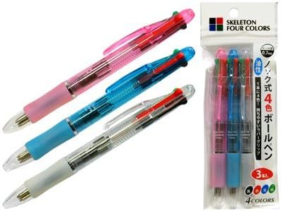 Japan Pearl 4 Ball Point Pen 4 Colors Black Red Green Blue 0.7mm Ball Point Pen 3-Packs Set